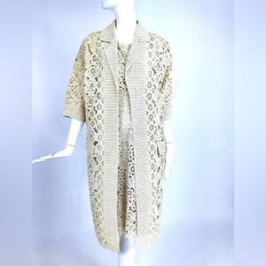 Vintage 50s Creazioni Paoli of Firenze made w Raffia Crochet Dress and Coat Set.